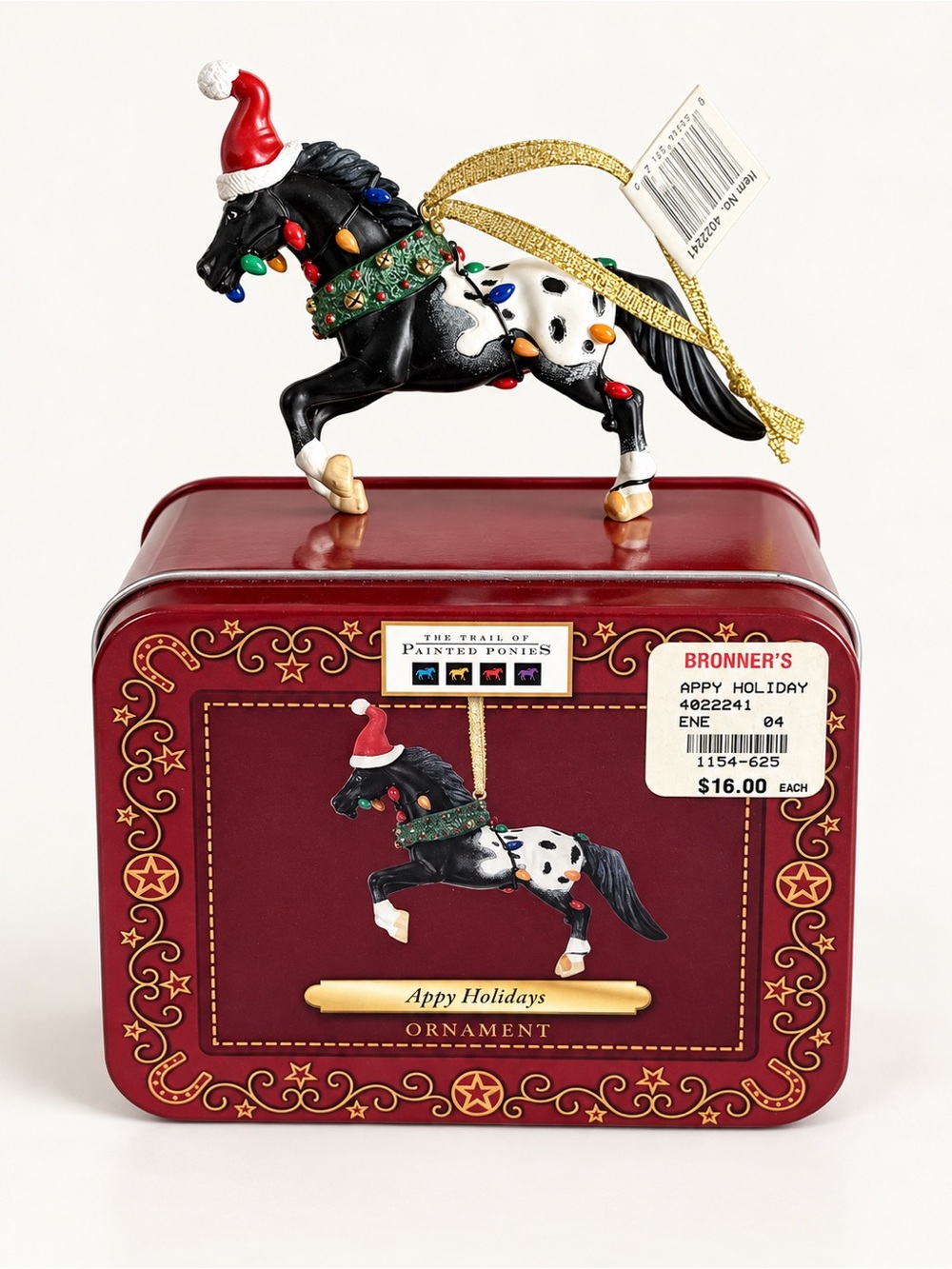 New Trail of Painted Ponies Appy Holidays Appaloosa horse Ornament 2010 w Tin